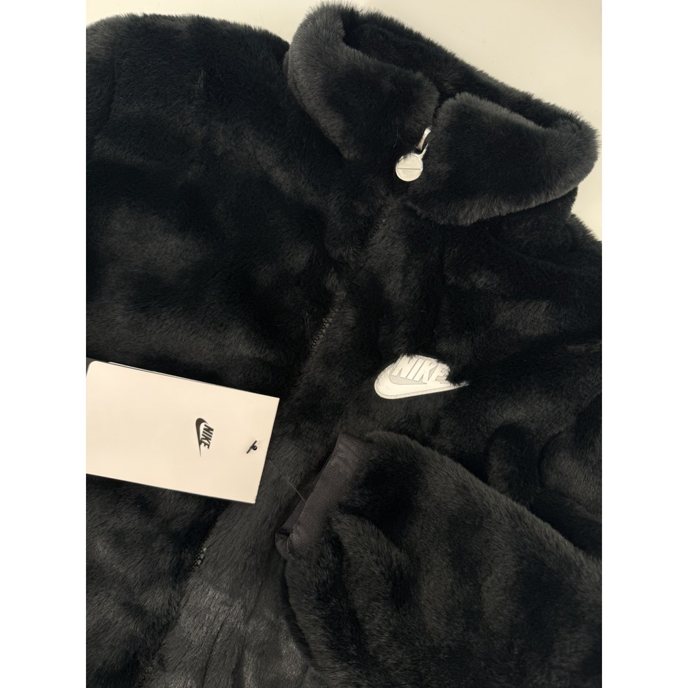 Nike Black Faux Fur Jacket Size 3T Embroidered Swoosh BEAUTIFUL